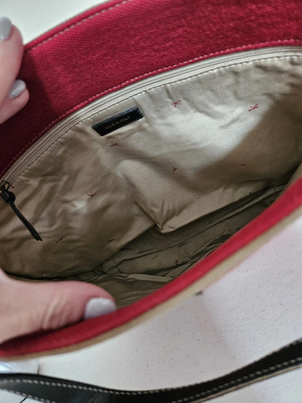 kate spade Red and Tan Striped Canvas Tote with Black Handles
